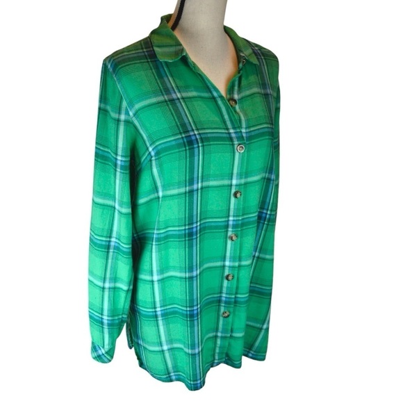 J Jill Plaid Button Front Tunic Top, Green - Size Small Tall - Picture 2 of 8